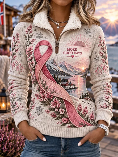 Women's Winter Theme for Breast Cancer Prevention And Awareness Long Sleeve Pullover