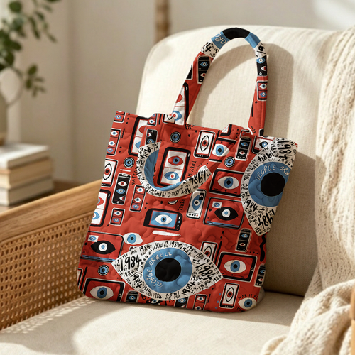 Pagewings Dystopian Book Lovers Quilted Tote Bag