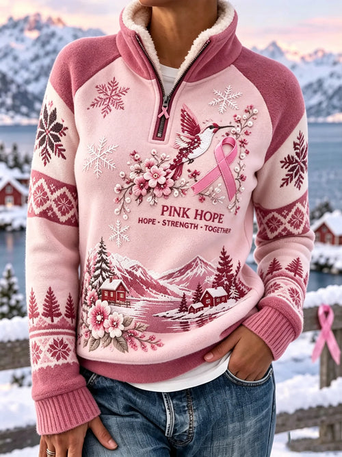 Women's Winter Theme for Breast Cancer Prevention and Awareness Long Sleeve Pullover