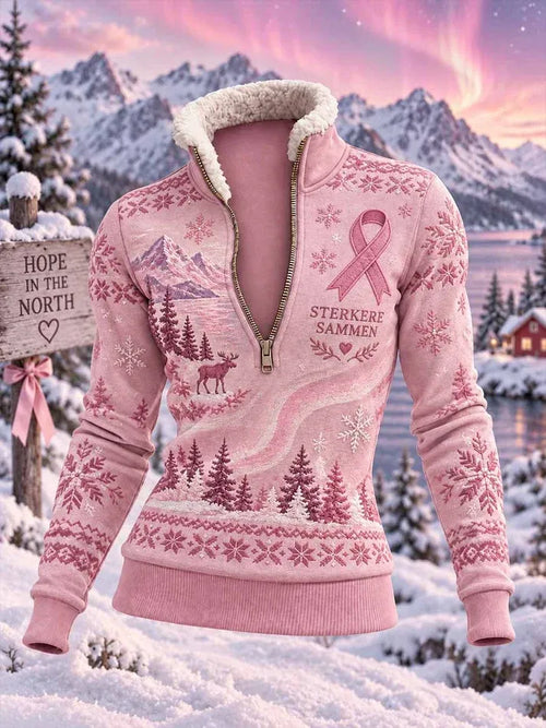 Women's Winter Theme for Breast Cancer Prevention and Awareness Long Sleeve Pullover