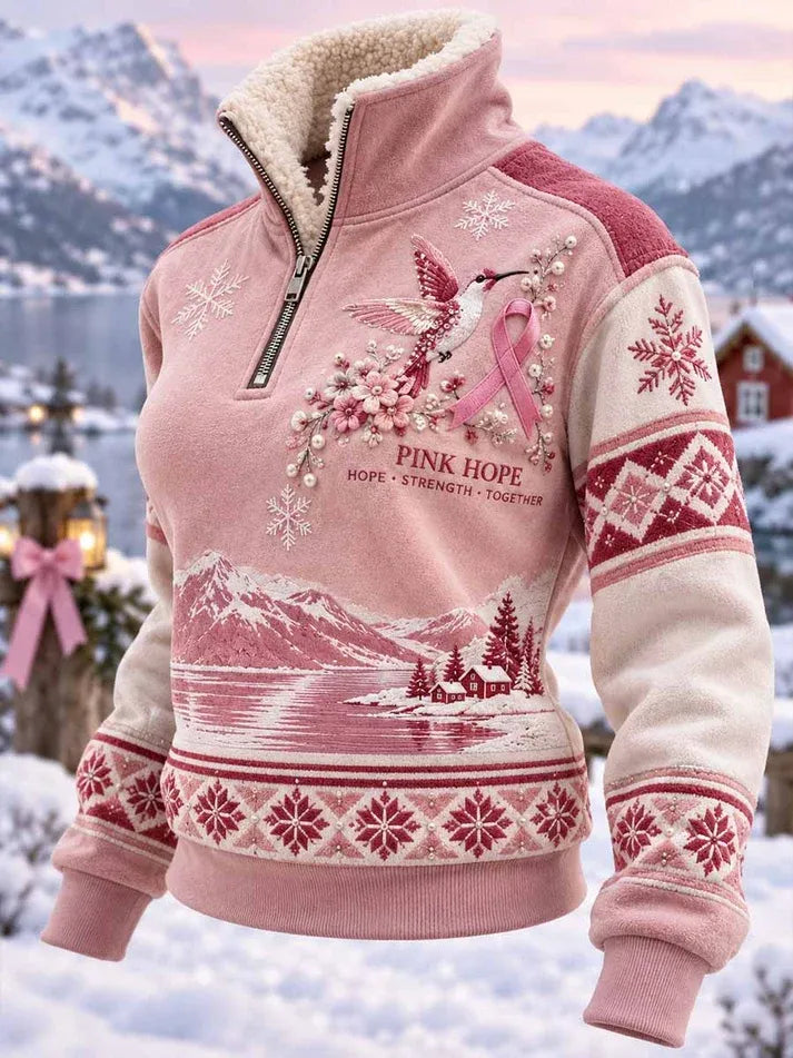 Women's Winter Theme for Breast Cancer Prevention and Awareness Long Sleeve Pullover