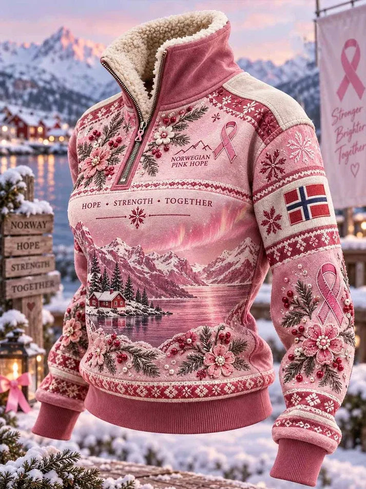 Women's Winter Theme for Breast Cancer Prevention and Awareness Long Sleeve Pullover
