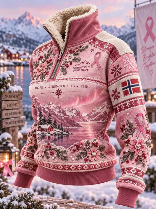 Women's Winter Theme for Breast Cancer Prevention and Awareness Long Sleeve Pullover