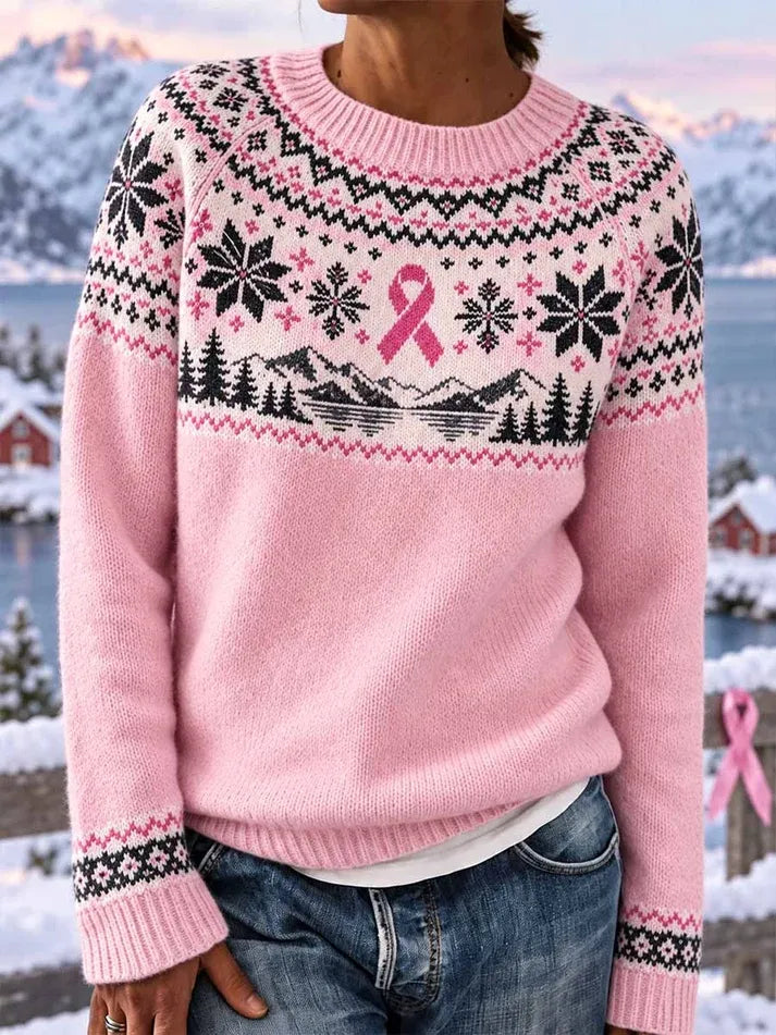 Women's Winter Theme For Breast Cancer Prevention And Awareness Printed Casual Sweatshirt