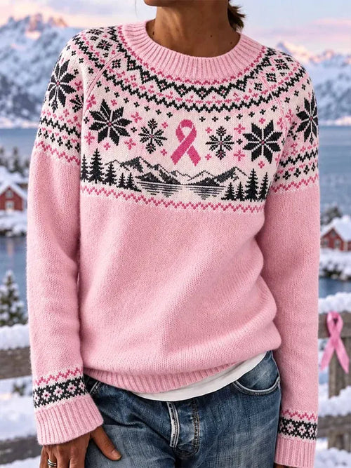Women's Winter Theme For Breast Cancer Prevention And Awareness Printed Casual Sweatshirt